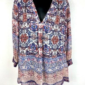 Joie Silk Blouse Sheer Peasant Top